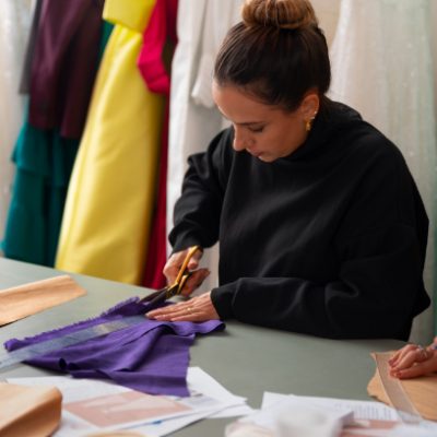 Une femme personnalise son vêtement